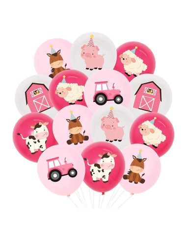 36 Globos de Animales de Granja Rosa KREATWOW 30 cm Fiesta