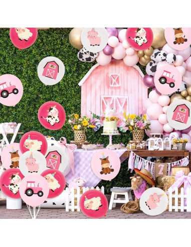 36 Globos de Animales de Granja Rosa KREATWOW 30 cm Fiesta