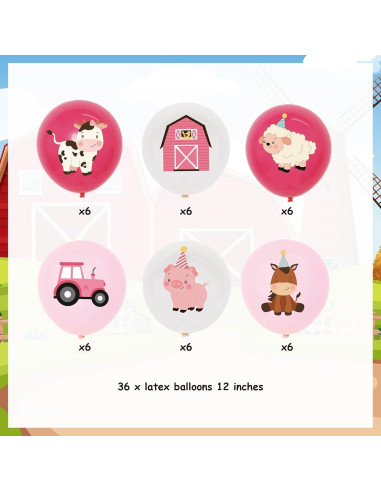36 Globos de Animales de Granja Rosa KREATWOW 30 cm Fiesta