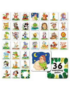 Juego de Memoria Hebayy 72 Tarjetas Animales Educativas