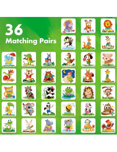 Juego de Memoria Hebayy 72 Tarjetas Animales Educativas 2