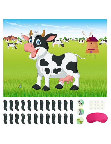 Juego de Pin the Tail on The Cow Morcheiong 48 colas fiesta