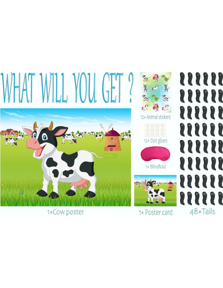 Juego de Pin the Tail on The Cow Morcheiong 48 colas fiesta