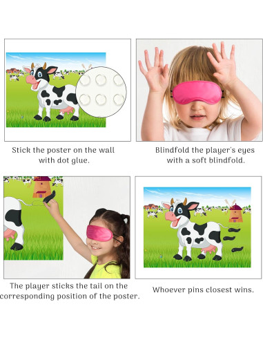 Juego de Pin the Tail on The Cow Morcheiong 48 colas fiesta