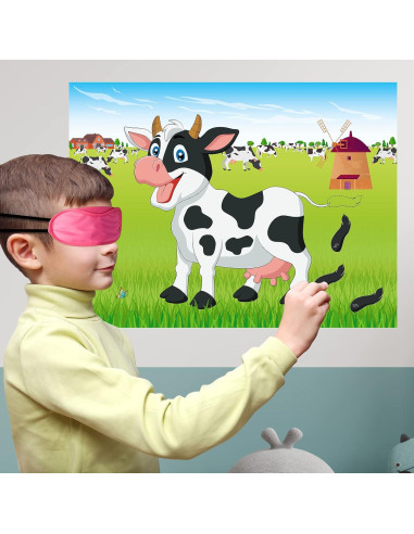 Juego de Pin the Tail on The Cow Morcheiong 48 colas fiesta