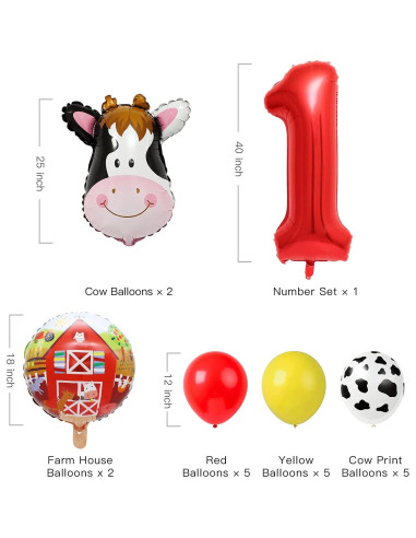 Globos de Vaca Flballoon para Fiesta de Cumpleaños 1 Año
