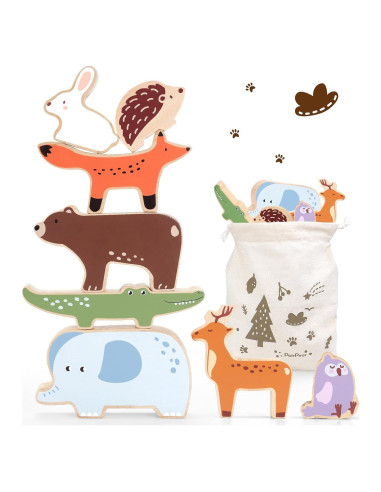 Juguete de Apilamiento de Madera PairPear 9 Animales 18 meses+