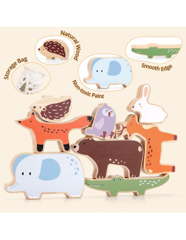 Juguete de Apilamiento de Madera PairPear 9 Animales 18 meses+