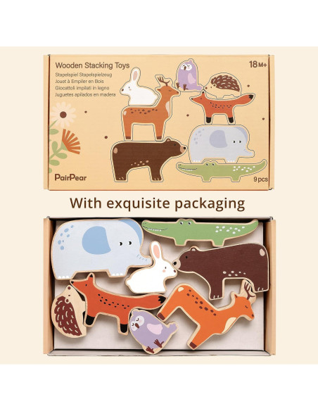 Juguete de Apilamiento de Madera PairPear 9 Animales 18 meses+ Juguete de Apilamiento de Madera PairPear 9 Animales 18 meses+