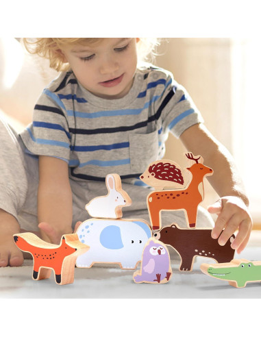 Juguete de Apilamiento de Madera PairPear 9 Animales 18 meses+