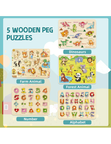 Rompecabezas de Clavos de Madera Edutree 5 Piezas Montessori