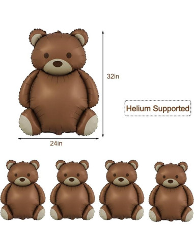 Globos de Oso Marrón Finypa 5pcs 90 cm Decoración Fiesta