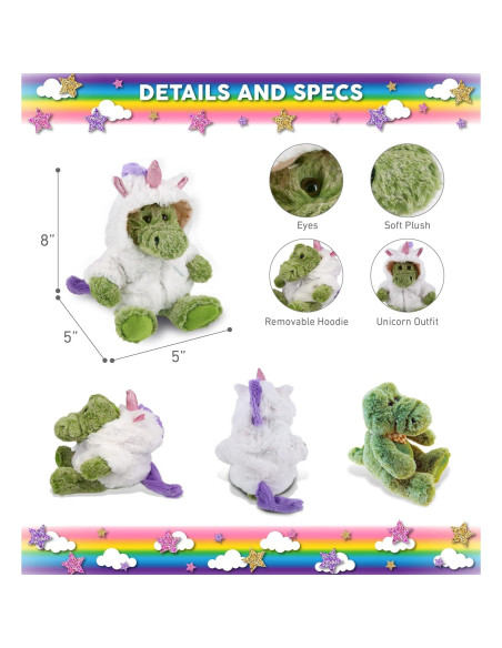 DolliBu Peluche Cocodrilo Unicornio 20cm Suave y Personalizable