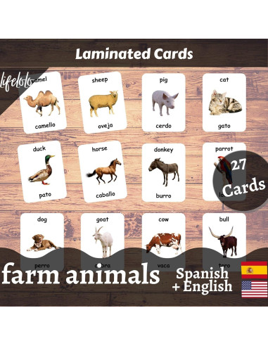Tarjetas Flash Bilingües LifeLoLo Animales de Granja 27 Tarjetas