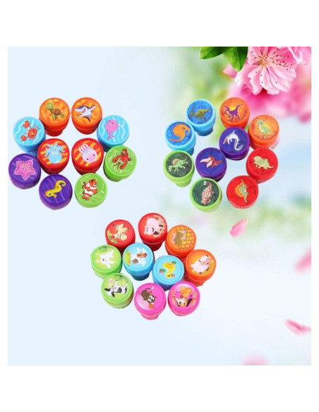 30 Sellos de Plástico Pre-Entintados NUOBESTY Animales y Dinosaurios