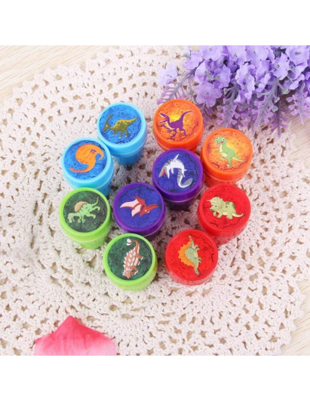 30 Sellos de Plástico Pre-Entintados NUOBESTY Animales y Dinosaurios