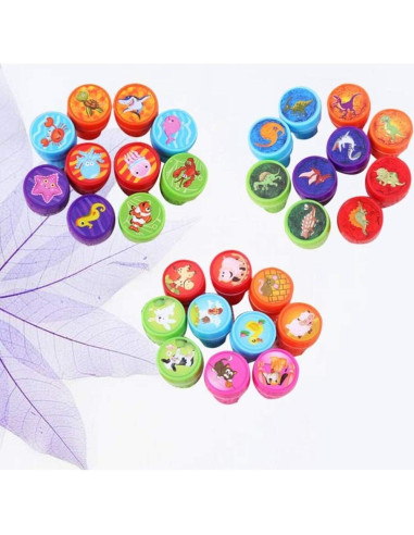 30 Sellos de Plástico Pre-Entintados NUOBESTY Animales y Dinosaurios