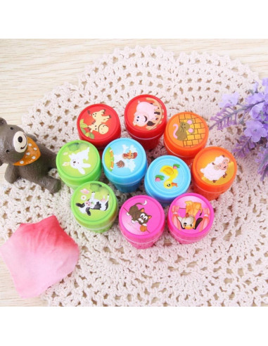 30 Sellos de Plástico Pre-Entintados NUOBESTY Animales y Dinosaurios