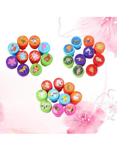 30 Sellos de Plástico Pre-Entintados NUOBESTY Animales y Dinosaurios