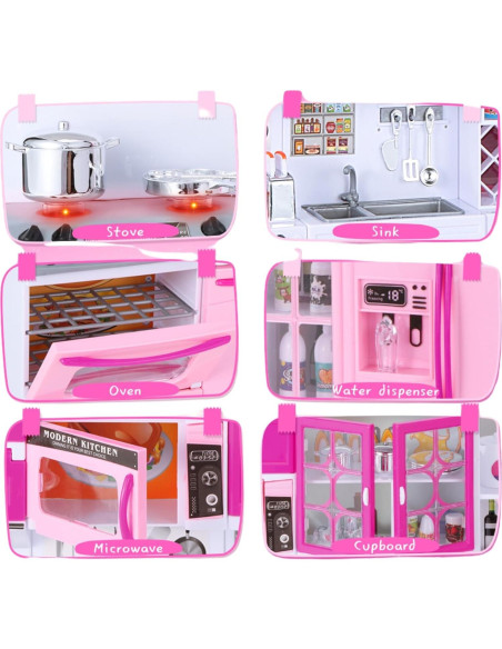 Juego de Cocina Mini Rosa para Muñecas 5-en-1 con Sonido