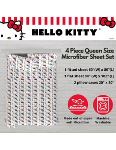 Juego de Sábanas Hello Kitty Franco 4 Piezas Microfibra Queen 2