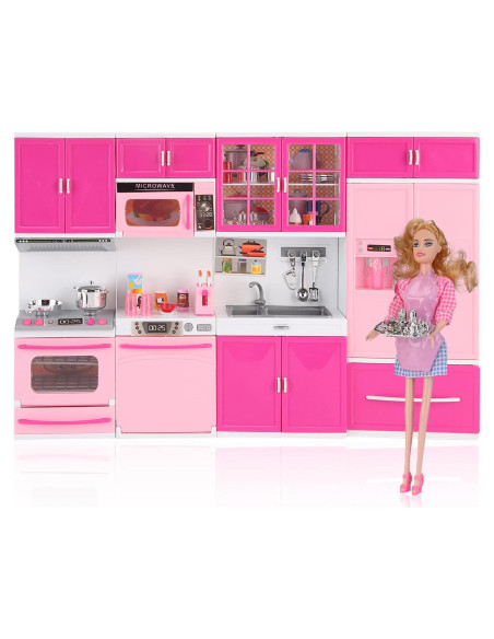 Juego de Cocina Mini Rosa Liberty Imports 4-en-1 con Muñeca Juego de Cocina Mini Rosa Liberty Imports 4-en-1 con Muñeca