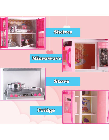 Juego de Cocina Mini Rosa Liberty Imports 4-en-1 con Muñeca