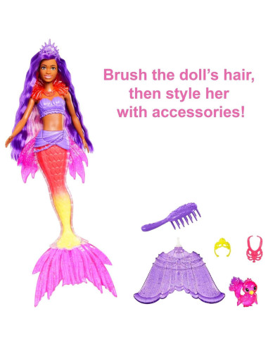 Muñeca Barbie Sirena Poder Brooklyn con Mascota Fénix y Accesorios