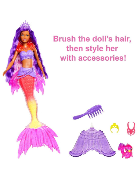 Muñeca Barbie Sirena Poder Brooklyn con Mascota Fénix y Accesorios