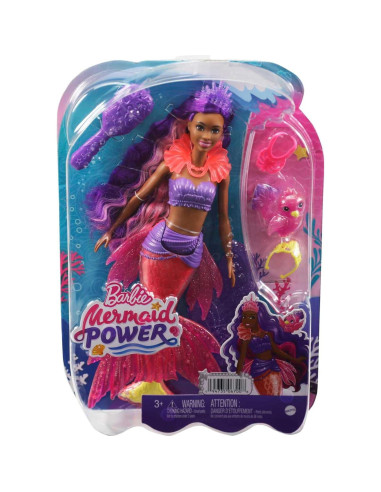 Muñeca Barbie Sirena Poder Brooklyn con Mascota Fénix y Accesorios