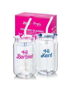 Vasos de Vidrio Dragon Glassware Barbie 16 oz Set de 2