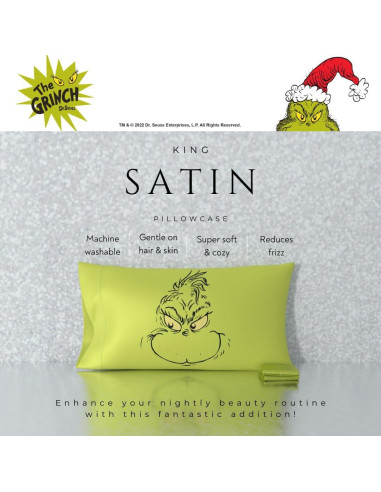 Funda de Almohada King Grinch Franco 100% Satén Verde