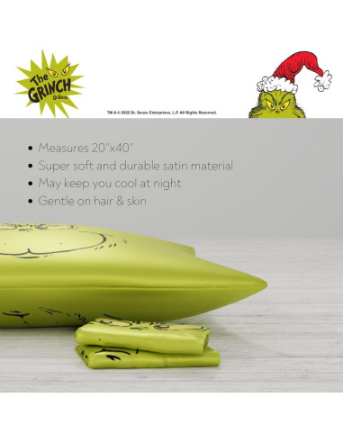 Funda de Almohada King Grinch Franco 100% Satén Verde