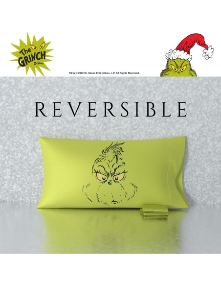 Funda de Almohada King Grinch Franco 100% Satén Verde Funda de Almohada King Grinch Franco 100% Satén Verde