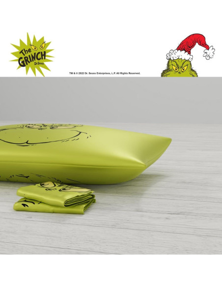 Funda de Almohada King Grinch Franco 100% Satén Verde Funda de Almohada King Grinch Franco 100% Satén Verde