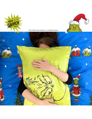 Funda de Almohada King Grinch Franco 100% Satén Verde