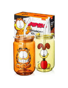 Vasos de vidrio Dragon Glassware Garfield 16 oz set 2 con tapa