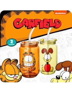 Vasos de vidrio Dragon Glassware Garfield 16 oz set 2 con tapa 2
