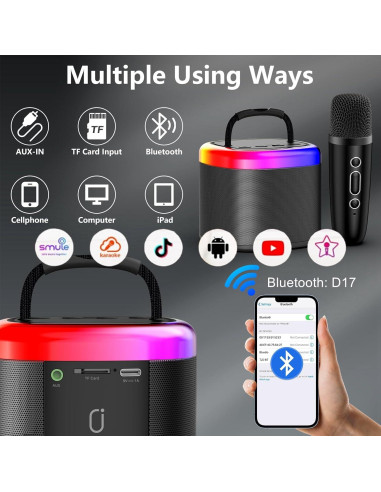 Mini Máquina de Karaoke HWWR D17G Bluetooth para Niños