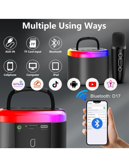 Mini Máquina de Karaoke HWWR D17G Bluetooth para Niños