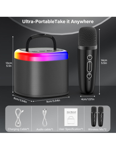 Mini Máquina de Karaoke HWWR D17G Bluetooth para Niños