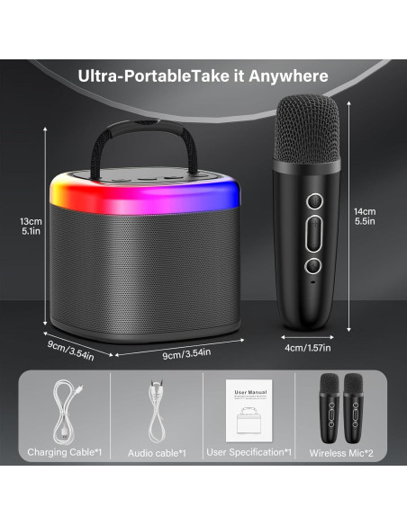 Mini Máquina de Karaoke HWWR D17G Bluetooth para Niños