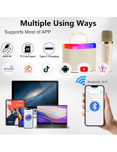 Máquina de Karaoke HWWR D17 para Niños con Bluetooth y Luces
