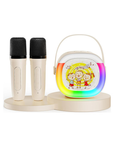 Mini Máquina de Karaoke HWWR D28T 2 Micrófonos Inalámbricos