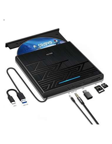 Unidad DVD Externa NOLYTH USB-C con Audio 3.5mm y Lector SD