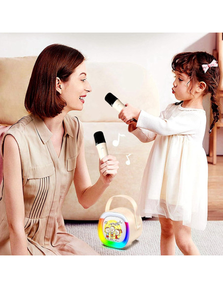 Mini Máquina de Karaoke HWWR D28T 2 Micrófonos Inalámbricos