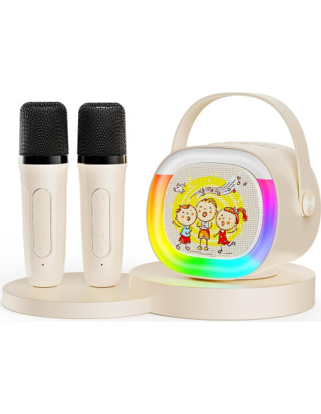 Mini Máquina de Karaoke HWWR D28T 2 Micrófonos Inalámbricos