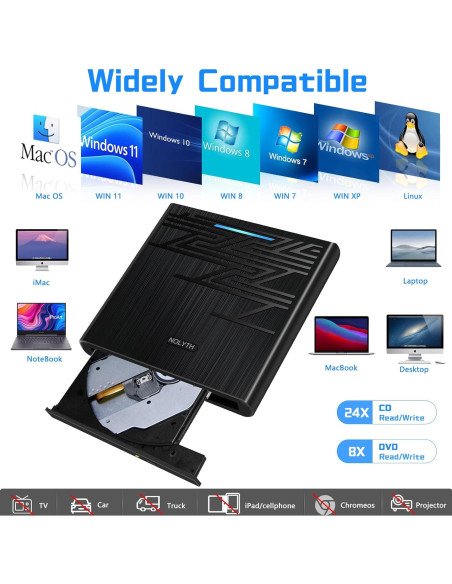 Unidad DVD Externa NOLYTH USB-C con Audio 3.5mm y Lector SD