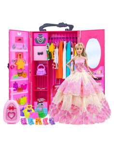 Armario de Muñeca ZITA 11.5" Rosa con 101 Accesorios