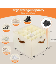 Organizador de Zapatos Foyego 2 Paquetes Beige Apilable 32 Pares 2